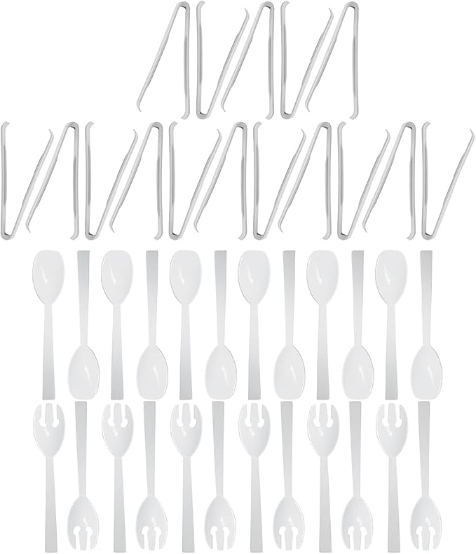 Party Essentials Plastic Party Buffet Serving Utensils Kit, Spoons/Forks/Tongs, 40-Piece, White
