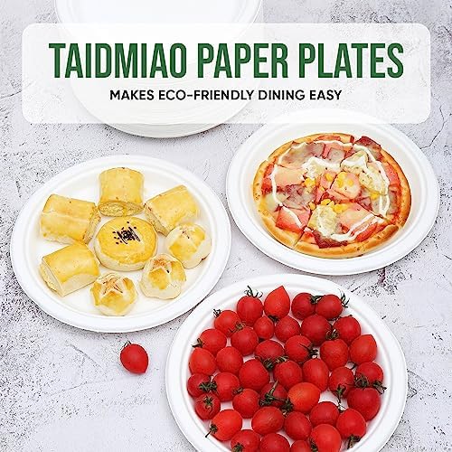 TaidMiao 9 inch Paper Plate Heavy Duty Disposable,100% Compostable,100 Pack