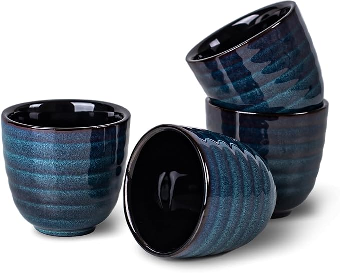 Ceramic Japanese Tea Cups, 5 oz Tea Cup, Chinese Tea Cup, Asian Teacup, Teacups, Set of 4, Blue
