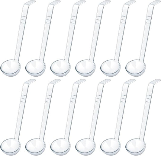 12 Pcs 1 Oz Small Ladle 7.87 Inches Mini Ladles for Serving Sauce, Soup, Dressing, Punch Bowl, Gravy, Cocktail, Fruit Juices – Clear Plastic Long Handle Ladles for Parties, Catering