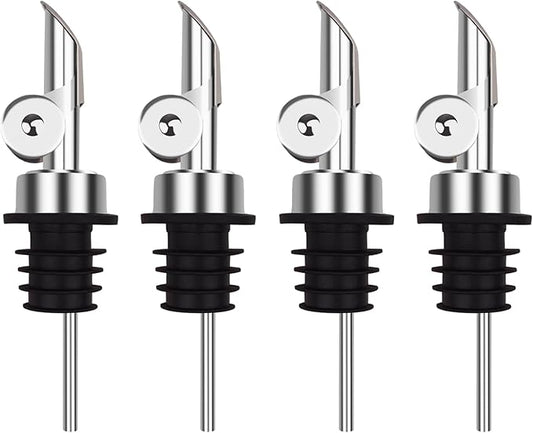 Lubise 4 Pcs Olive Oil Dispenser Bottle Spout, Speed Liquor Pour Spout with Flip Top, Stainless Steel Auto Pour Spouts for Liquor Bottles, Oil Bottles, Vinegar, Syrup and Other Liquid Bottles