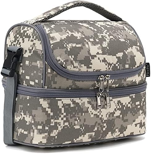 FlowFly Kids Double Decker Cooler Insulated Lunch Bag Large Tote for Boys, Girls, Men, Women, With Adjustable Strap, Digital Camo