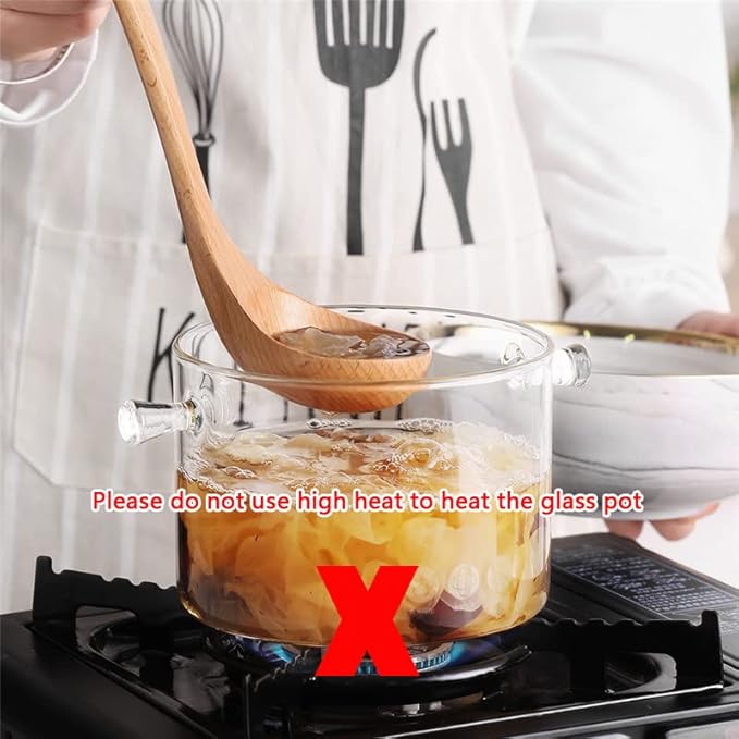 Clear Glass Simmer Pot for Stove Potpourri Cooking Saucepan with Cover Cookware Set Heat-Resistant Stovetop Pot And Pan with Lid, Soup, Milk, Baby Food,Fruit and Spices 1.5L/ 50 FL OZ