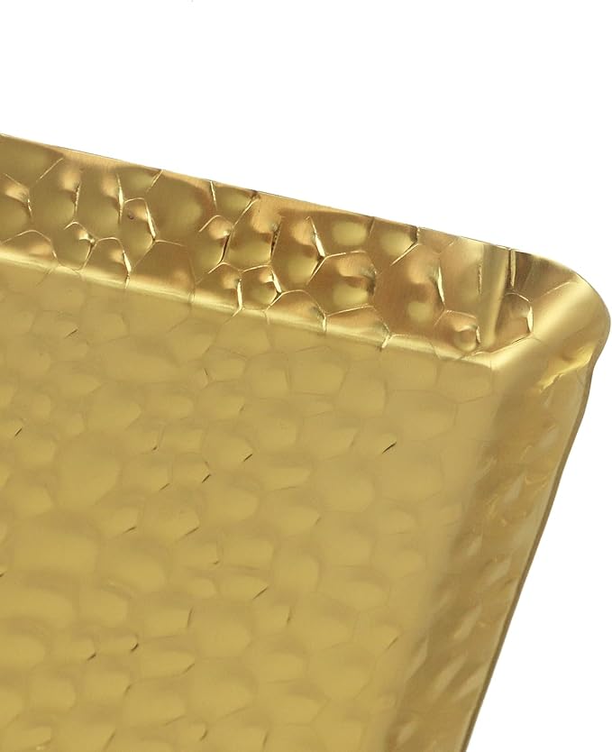 Antrader Hammered Rectangular Platter Serving Tray,Stainless Steel Decorative Storage Tray,Gold (10-Inch by 4-Inch),2Pcs