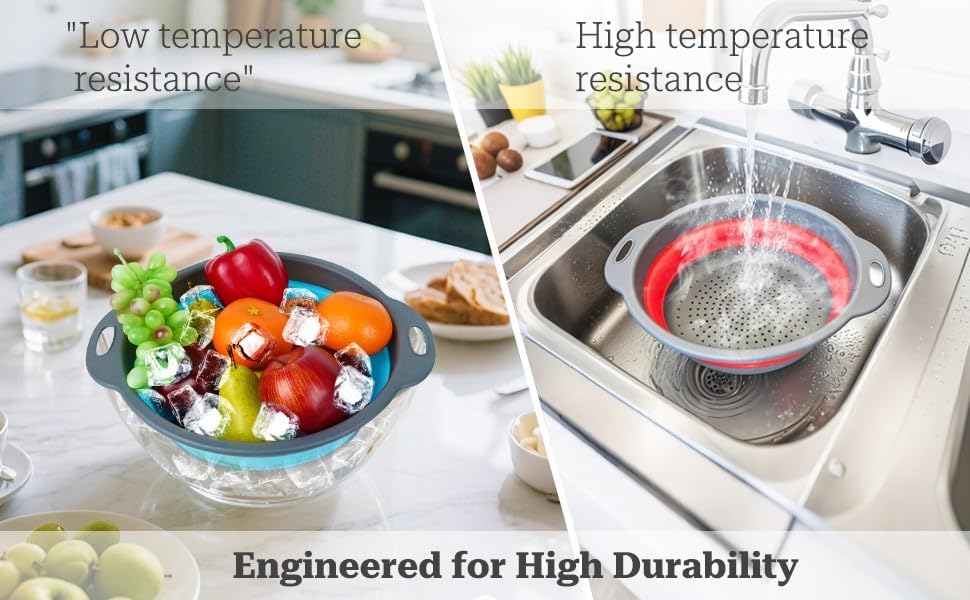 Green Collapsible Colander Set - 3 Pack Kitchen Silicone Strainers