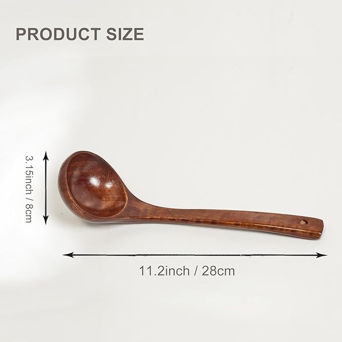 Wooden Ladle with Long Handle 11.2×3.15in Soup Serving Spoon for Cooking Kitchen Smooth Finish Natural Texture Handcrafted Utensil