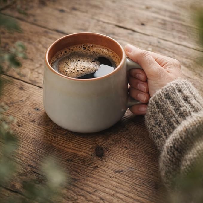 Large Ceramic Coffee Mugs Set of 4 | 16 oz Stoneware Coffee Cups | Lead-Free, Non-Toxic | Microwave and Dishwasher Safe | Comfortable Handle | Nordic Design for Tea, Cocoa, Latte | Sage Ash