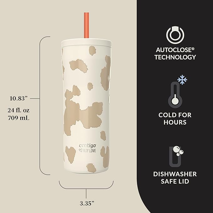 Contigo x Ally Love Streeterville Stainless Steel Tumbler with Straw, Easy Clean Lid, Leak Proof, BPA Free, 24oz, Oatmilk