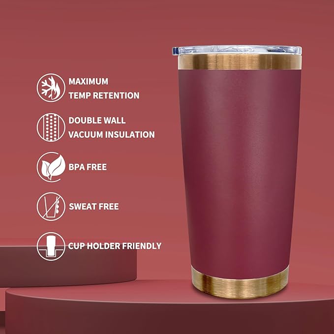 20 oz Tumbler Stainless Steel Tumbler with Lid and Straw, Double Wall Vacuum Insulated Travel Coffee Mug for Laser Engrave, Powder Coated Cup for Hot and Cold Drinks (Red,1 pack)