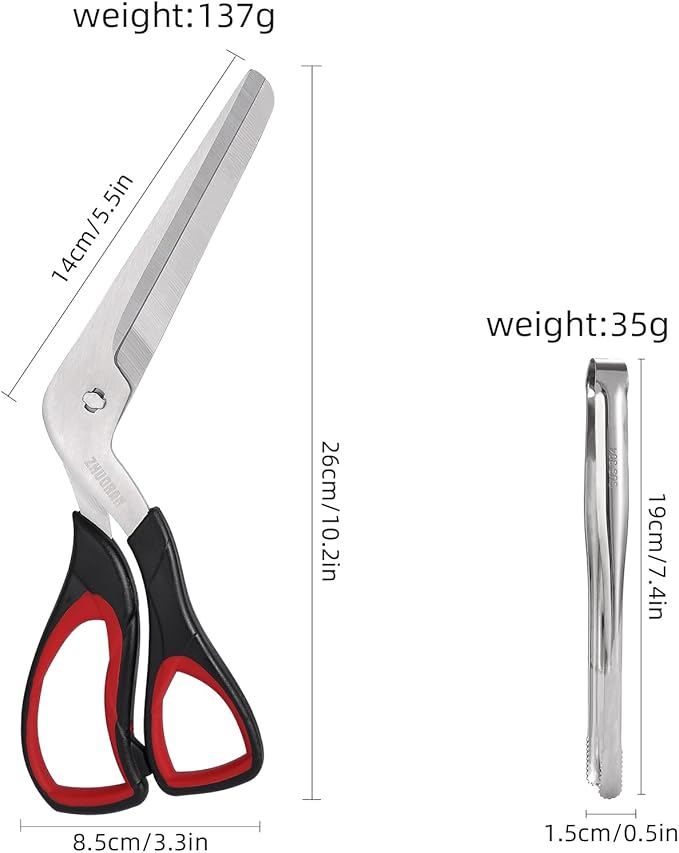 Pizza Scissors, Pizza Cutter with Shovel, Food-Grade Sharp Stainless Steel Blade and Soft Grip Handle, Multifunctional Kitchen Scissors, 27cm (red)