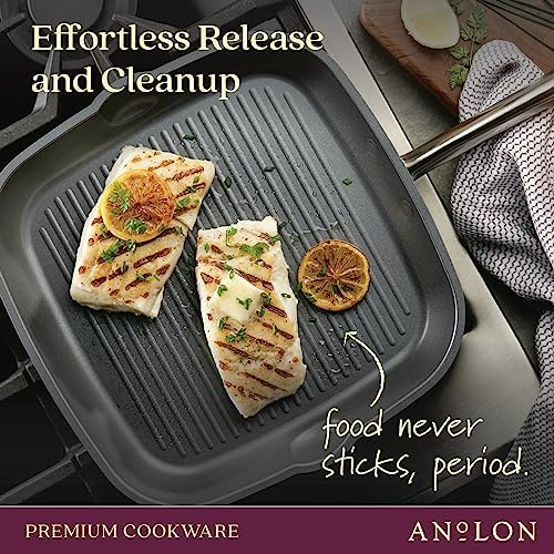 Anolon Accolade Forged Hard Anodized Nonstick Square Grill Pan/Griddle with Spouts, 11 Inch - Moonstone Gray