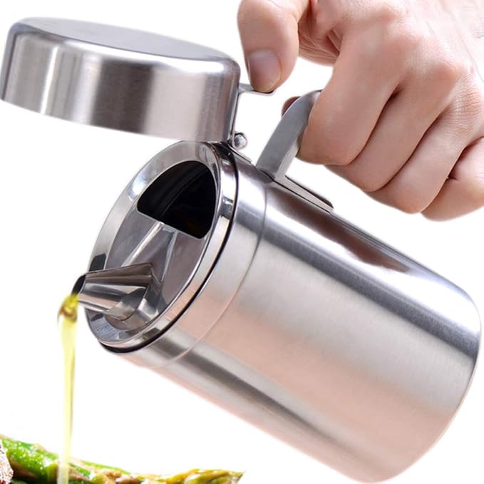 Olive Oil Dispenser, 550ML Stainless Steel Bottle with Lid, Leak Proof, Salad Dressing Storage, Cooking & BBQ