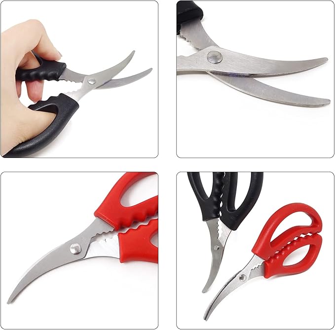 Honbay 2PCS Multifunctional Stainless Steel Shears Kitchen Seafood Scissors Fish Crab Shrimp Lobster Scissors Seafood Peeling Tools for Home (2 Color, 6")