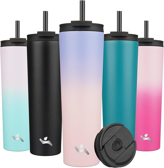 34 OZ Insulated Tumbler with Lid and 2 Straws Stainless Steel Water Bottle Vacuum Travel Mug Coffee Cup,Pastel Sunset
