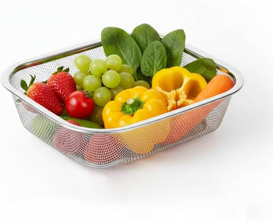 18/8 Stainless Steel Colander Strainer for Kitchen, Rectangular Colander for Pasta, Vegetables, Fruits, Rustproof & Dishwasher Safe (8.27 x 6.69 x 2.17 inch)