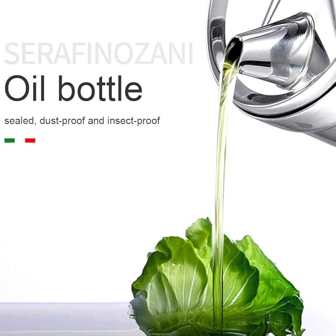 Olive Oil Dispenser, 550ML Stainless Steel Bottle with Lid, Leak Proof, Salad Dressing Storage, Cooking & BBQ