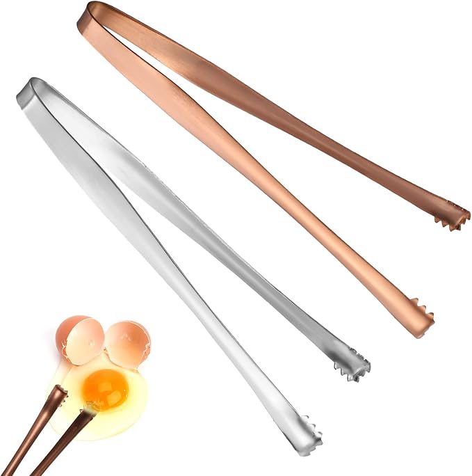 2pcs Egg Chalaza Removal Tool, Stainless Steel Toothed Egg Chalaza Membrane Remover Eggshell Fragment Remover Kitchen Tongs for Cooking Bakers Chefs (Silver-Color, Rose-Gold)