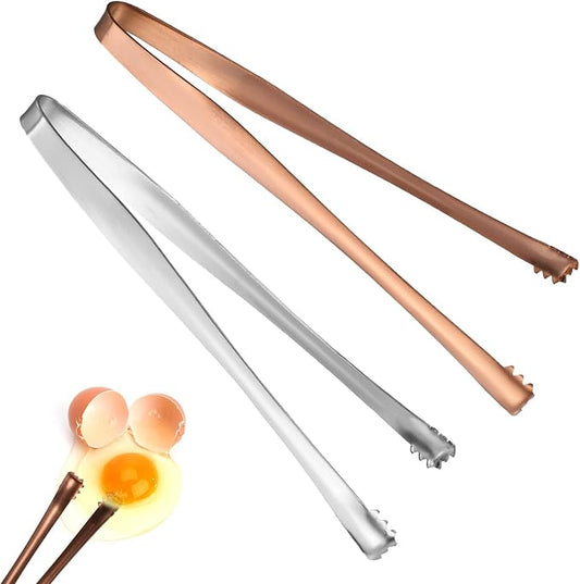 2pcs Egg Chalaza Removal Tool, Stainless Steel Toothed Egg Chalaza Membrane Remover Eggshell Fragment Remover Kitchen Tongs for Cooking Bakers Chefs (Silver-Color, Rose-Gold)