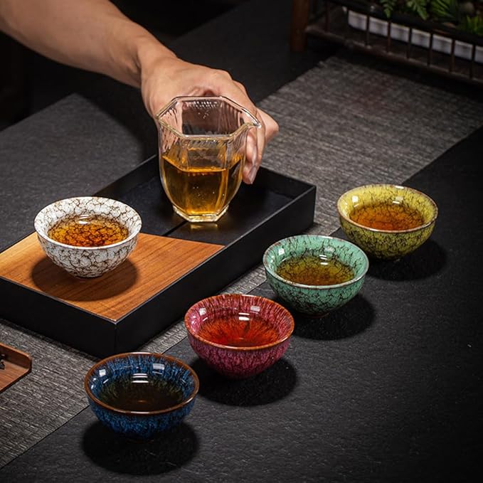 5Pcs Ceramic Tea Cup Set, 4oz Chinese Tea Cups with Designed Gift Box - 5 Stylish Colors