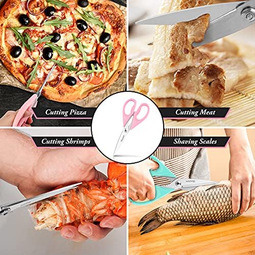 iBayam Pastel Kitchen Scissors All Purpose Heavy Duty & Cover, Pink/Purple