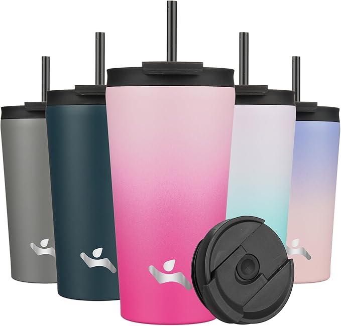 18 OZ Insulated Tumbler with Lid and 2 Straws Stainless Steel Water Bottle Vacuum Travel Mug Coffee Cup,Cherry