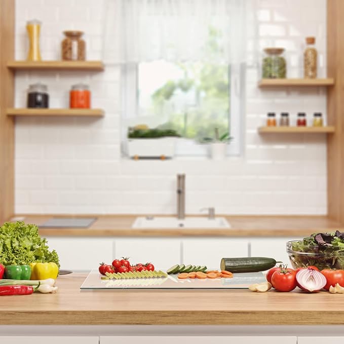 Glass Cutting Board,Clear Tempered Glass for Kitchen 1 Pcs (16"x20"),Clear Countertop with Rubber Feet,Non-Slip,Durable Shatter Resistant,Dishwasher Safe,Scratch Resistant,Heat Resistant