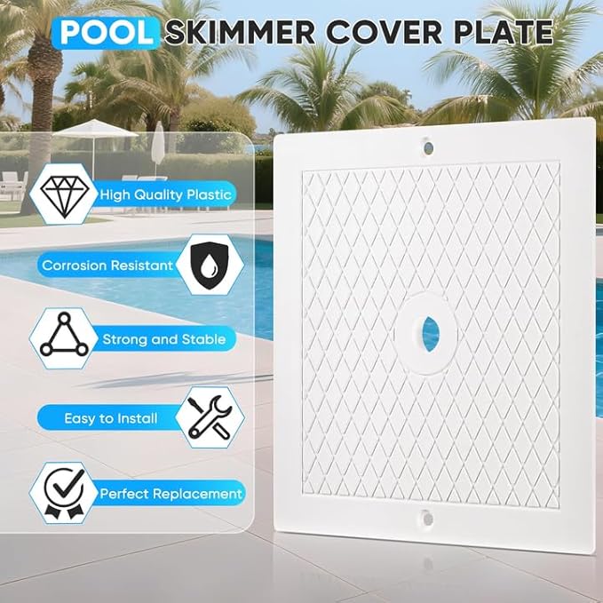 10 Inch Pool Skimmer Lid Replacement, 2 Pack Pool Skimmer Cover Compatible For Hayward SPX1082E SP1082 SP1083 SP1084 SP1085 SP1086, Square Heavy Duty Plastic Deck Cover for Inground Pools, White