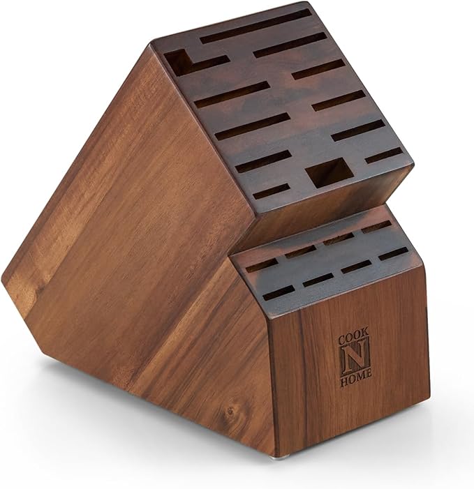 Cook N Home Acacia Wood Knife Storage Block without Knives, 20 Slot Universal Knife Holder Countertop Butcher Block Knife Stand for Easy Kitchen Storage