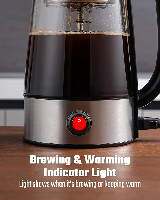 Percolator Coffee Pot Electric Coffee Maker, 10-Cup Coffee Percolator with Auto Keep Warm, Stainless Steel Basket, Borosilicate Glass, Cool-Touch Handle