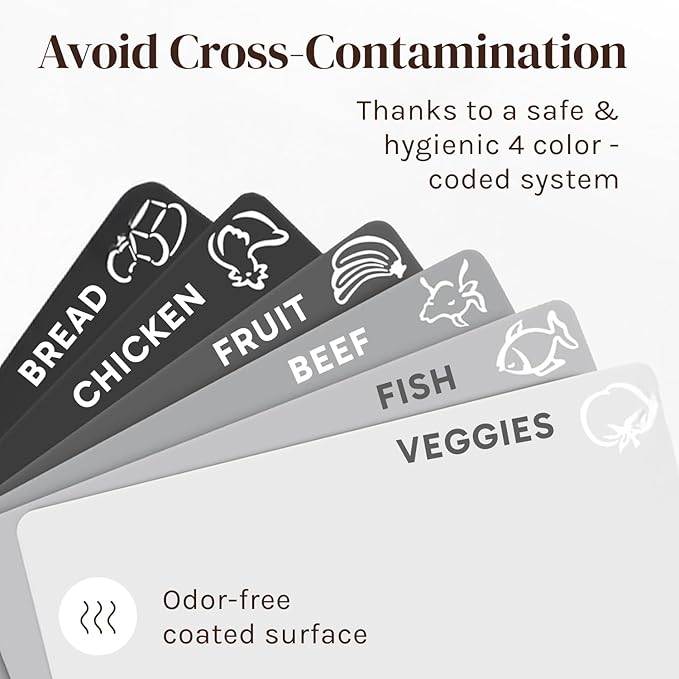 Cooler Kitchen Extra Thick Flexible Cutting Mat Set With Food Icons & EZ-Grip Back (Set Of 4 Mats) - Flexible Cutting Boards for Kitchen - Flexible Plastic Cutting Board Set (Black and White)...