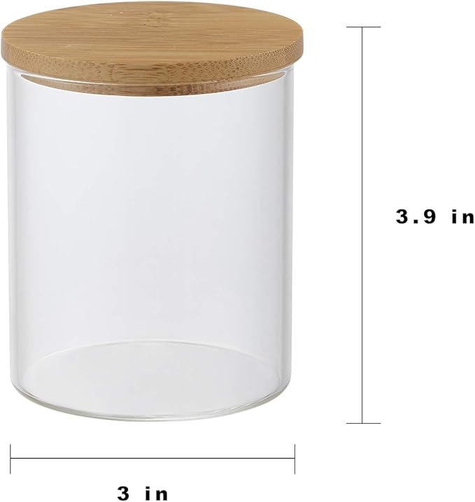 Qtip Holder with Bamboo Vanity Tray, Glass Apothecary Jars with Lids, Cotton Ball Swab Pad Rounds Holder Bathroom Canister Jars for Bathroom Restroom Decorations and Organizer