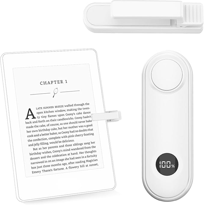 Remote Page Turner for Kindle Reading Accessories, Clicke for iPad iPhone Android Tablets E-Book Reading Noels, Camera Remote Shutter Selfie Controller, White