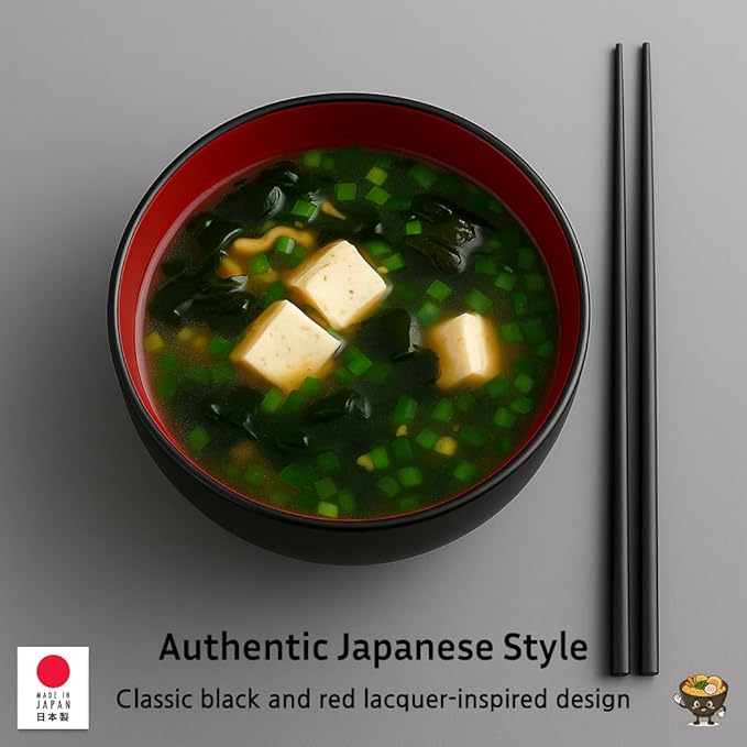 JapanBargain, 2-Pack Authentic Japanese Plastic Ramen Bowl, Black and Red Lacquered Style Noodle Soup Bowl, Made in Japan, Food Safe BPA Free, Microwave and Dishwasher Safe, 23oz