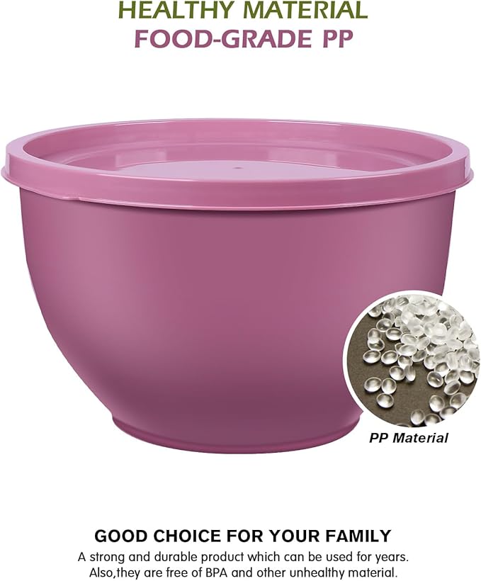 Plastic Mixing Bowls with Lids Set for Kitchen, Nesting Bowls for Mixing, Baking, Prepping, Cooking and Serving Food, Mixing Bowls Dishwasher, Microwave Safe (Purple)