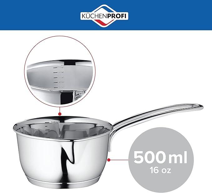 Küchenprofi Stainless Steel Saucepan with Clad Bottom, 16-Ounce,Silver