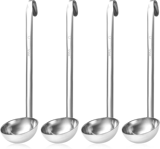 4Pcs Stainless Steel Ladle,Soup Long Handle Ladle with Pouring Rim for Serving,Metal Soup Ladles for Punch Bowl Cooking Sauce Kitchen Restaurant Accessories(2 oz)