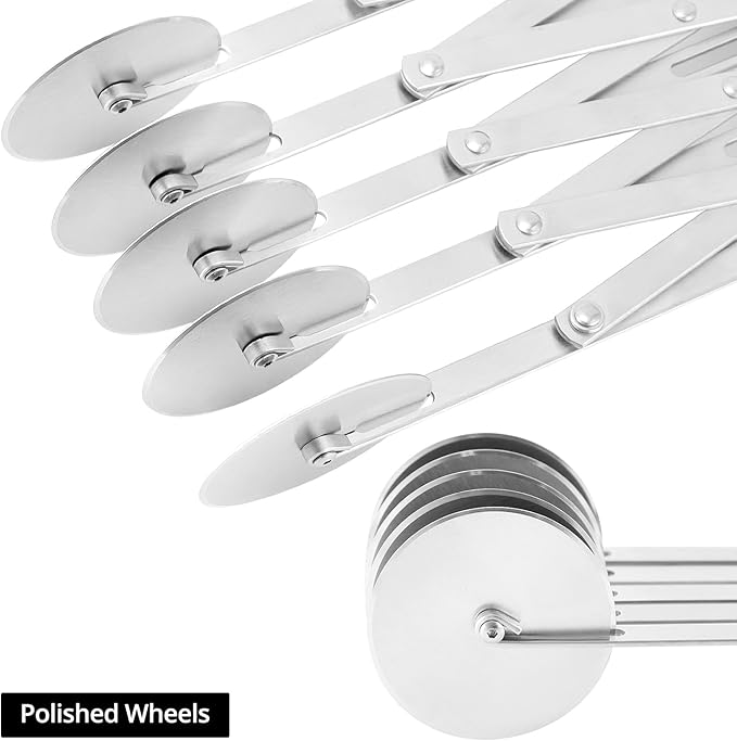 QWORK 5-Wheel Adjustable Pastry Cutter, Stainless Steel Pizza Divider, Expandable Multi-Round Baking Roller/Divider for Cookie, Dough, Cake, Pastry