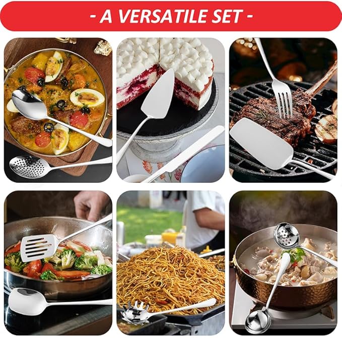 Stainless Steel Kitchen Utensils Set 11 Pcs Cooking Utensils Hostess Serving Heat Resistant Kitchen Essentials Metal Kitchen Gadgets Accessories,for Buffet,Wedding,Party Dishwasher Safe