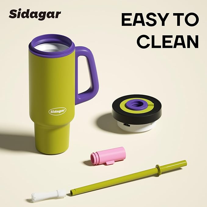 Tumbler with Handle,36 oz Ceramic Lined Travel Mug Water Bottle with Straw,Vacuum Insulated Stainless Steel Cup with Lid,Fits Cup Holder, Leak Resistant Press-in Lid,Green