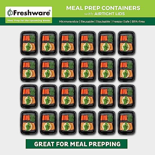 Freshware Meal Prep Containers [50 Pack] 1 Compartment with Lids, Food Storage Containers, Bento Box, BPA Free, Stackable, Microwave/Dishwasher/Freezer Safe (24 oz)