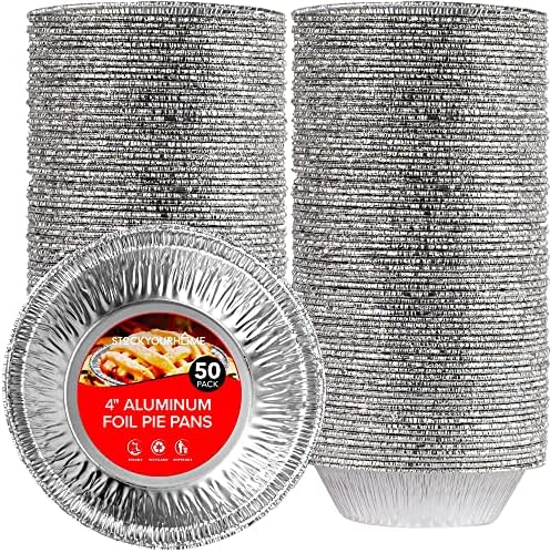 Stock Your Home 4 Inch Mini Aluminum Foil Pans (50 Count) – Disposable Small Tins for Baking Tiny Treats, Fruit Tarts, Quiche, and Mince Pies
