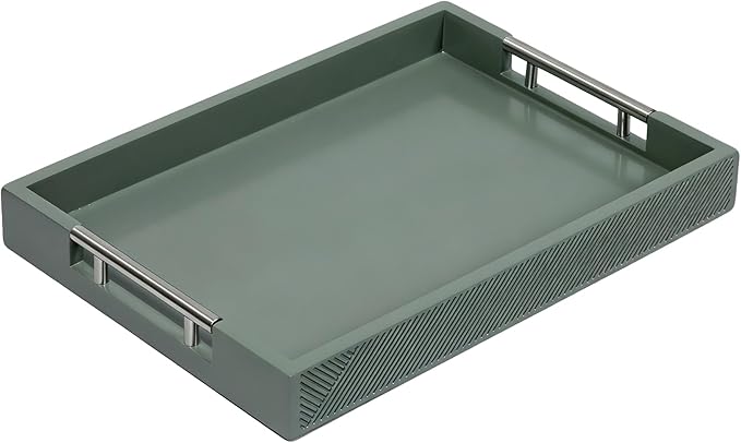 Serving Tray with Polished Metal Handles, 16.5''x12'' Rectangle Coffee Table Tray, Modern Decorative Tray, Large Ottoman Tray, Perfect for Storage and Display (Grey)