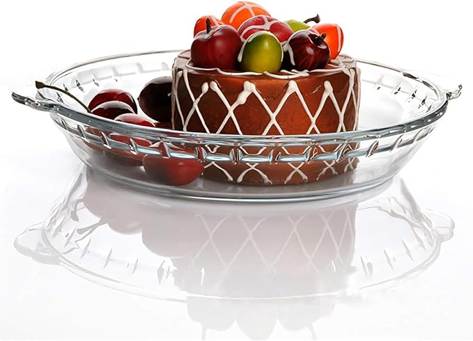 Kingrol 3 Pack Glass Pie Plates with Handles, 9 Inches Baking Dishes, Clear Glass Serving Plates for Snacks, Salads, Desserts