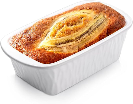 NUTRIUPS 9 x 6 Inch Rectangular Ceramic Loaf Pan for Baking Bread (White)