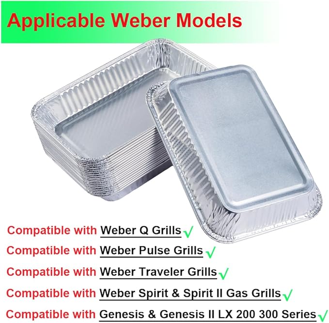 20Pack Grill Drip Pans Compatible for Weber 6415 Grills, Grease Pan Liners for Weber Spirit, Genesis, Traveler, Q Series Disposable Aluminum Foil Grease Trays Accessories 8.5" x 6"