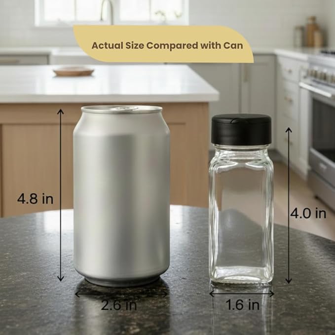 Small Clear Glass Spice Jars w/Dual Sifter Cap | Food Grade BPA Free USA Made | 4 Fluid Ounce Capacity by Pride Of India