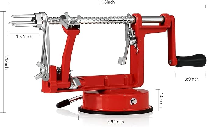 Apple Peeler Corer, 5 In 1 Apple Peeler Slicer Corer with Stainless Steel Blades and Powerful Suction Base for Apples and Potatoes(Ruby)