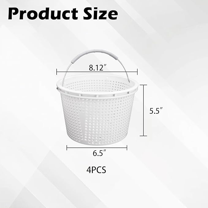 8" Pool Skimmer Basket for Inground Pool, Compatible with Pentair U-3 Skimmer Basket 08650-0007 and Hayward SP1070 Pool Basket, with Stainless Steel Handle, Built-in Brass Weight, Rubber Grip