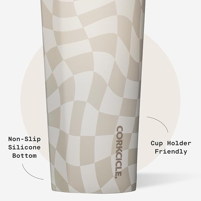 Corkcicle Cold Cup - Triple Insulated Tumbler with Straw - 12 Hours Cold - Leak-Resistant Lid - Easy Grip - Non-Slip Bottom - Summer Drinkware Gift - Keeps Drinks Ice Cold - 24 oz - Wavy Checkerboard