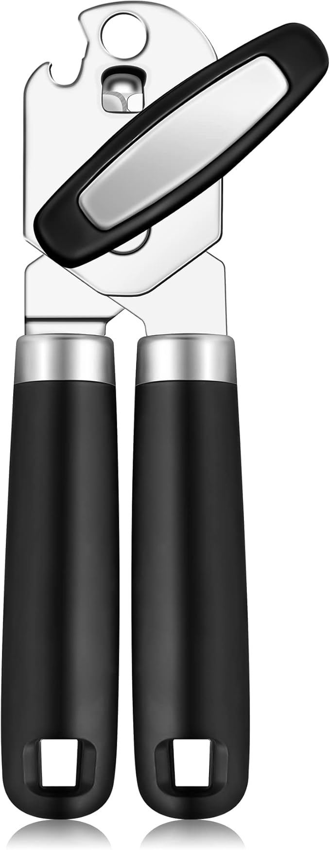 Rainspire Upgraded Can Opener Manual with Bottle Opener Smooth Edge Cut, Can Opener Heavy Duty, Comfortable Soft Handle, Built-in Bottle Opener, Black